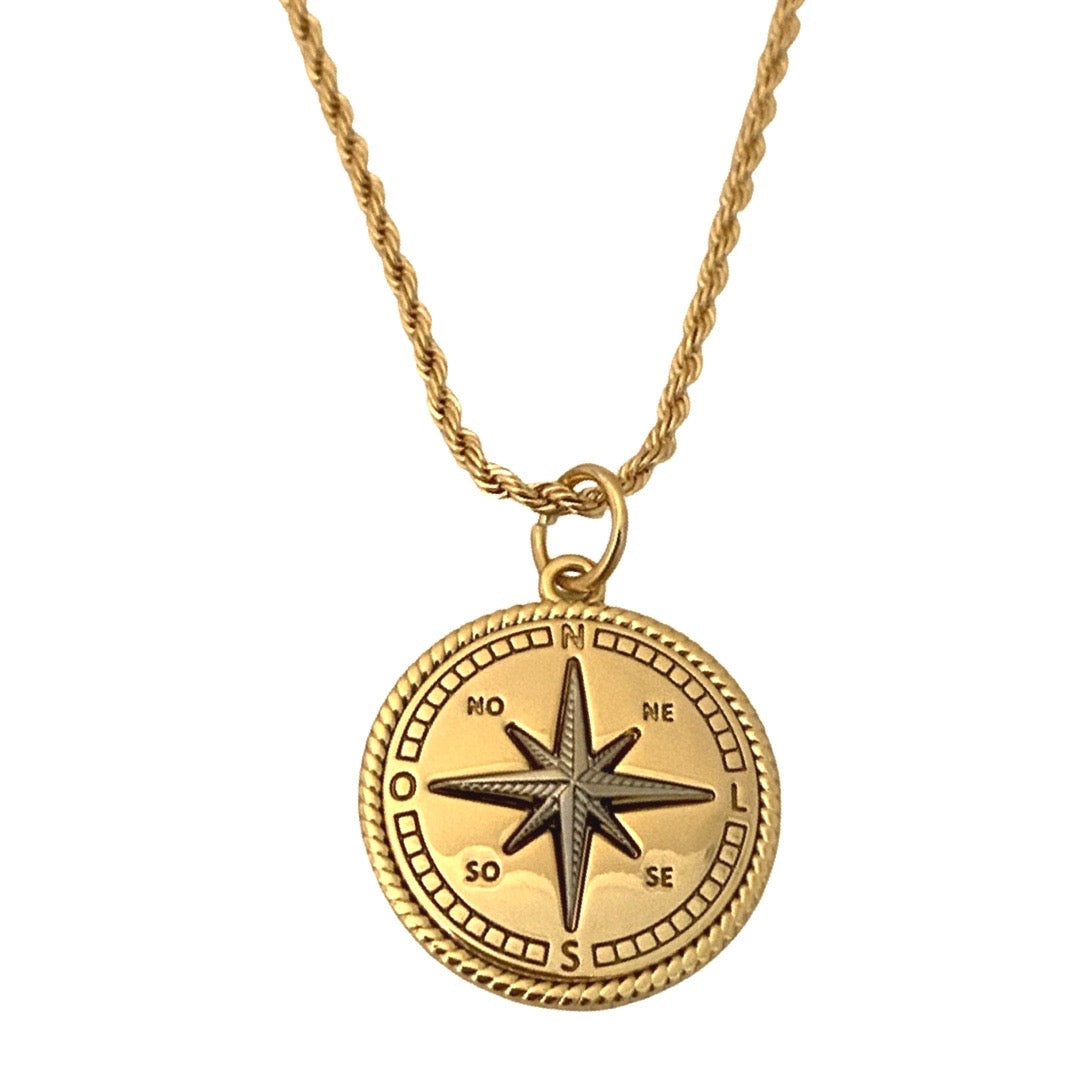 Gold Medallion Compass Necklace, Modern Front Toggle Necklace – Fabulous  Creations Jewelry